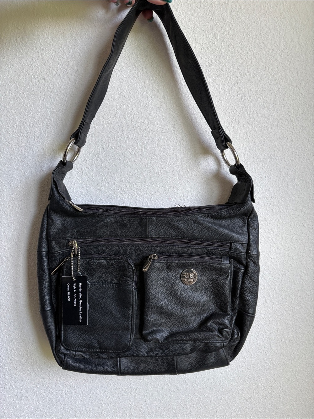 Handcrafted Genuine Leather Black Shoulder Bag Secure Concealment with Key